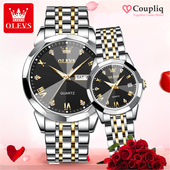 Olevs PremiumCouple Watch- Black Dial - Image 1