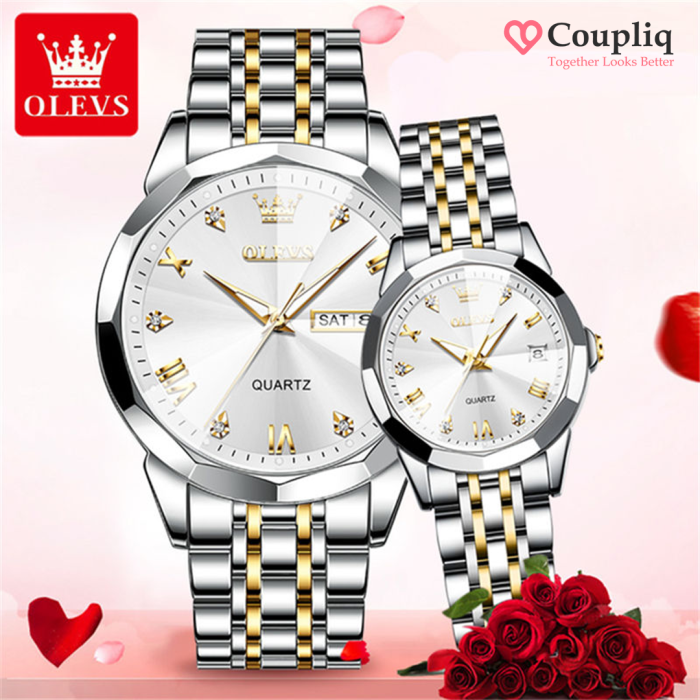 Olevs PremiumCouple Watch- White Dial - Image 1